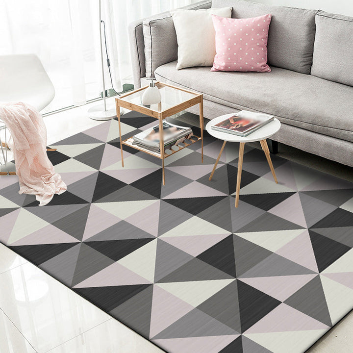 Simple Checked Pattern Rug Gray Polyester Rug Machine Washable Non-Slip Back Rug for Bedroom | Bowlift