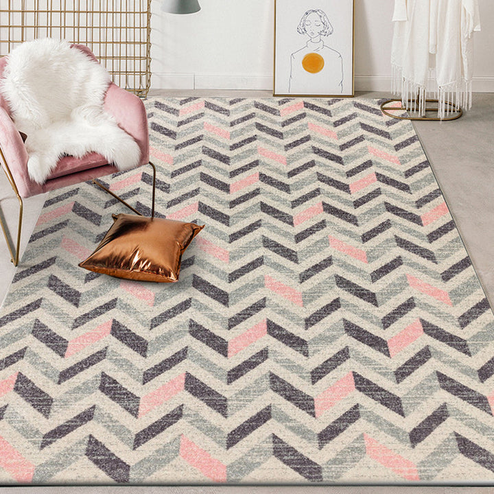 Brown bedroom carpet Modern geometric chevron pattern carpet Polyester machine washable non-slip carpet | Bowlift