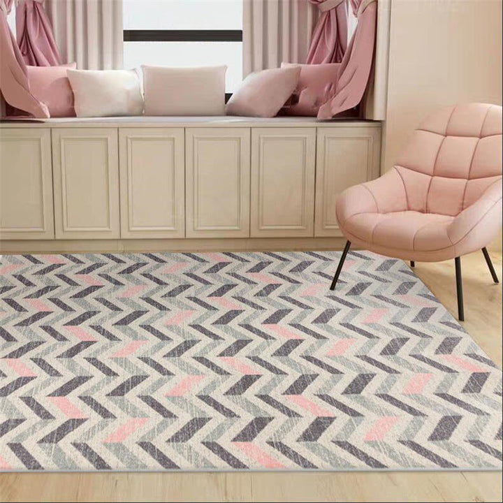 Brown bedroom carpet Modern geometric chevron pattern carpet Polyester machine washable non-slip carpet | Bowlift