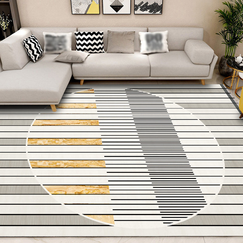 Gray novelty carpet polyester striped pattern carpet washable non-slip backing carpet for living room | Bowlift