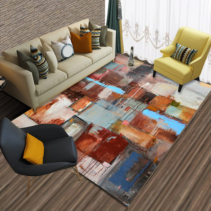 Stylish abstract patterned rug Multicolored modern rug Polyester washable rug for the bedroom | Bowlift