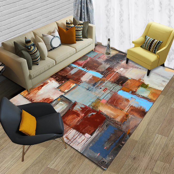 Stylish abstract patterned rug Multicolored modern rug Polyester washable rug for the bedroom | Bowlift
