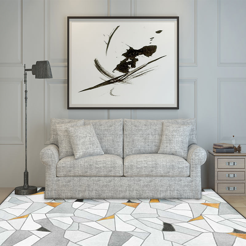 Ivory Bedroom Rug Modern Geometry Irregular Shape Pattern Rug Polyester Machine Washable Rug | Bowlift