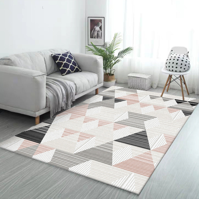 Casual modern rug in Ivory Geometric triangle pattern rug Polyester machine washable rug for home decor | Bowlift