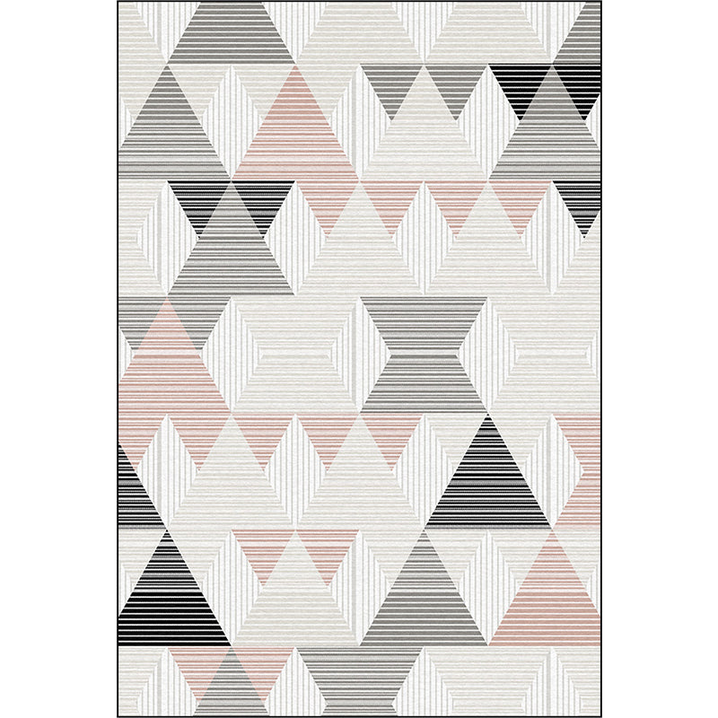 Casual modern rug in Ivory Geometric triangle pattern rug Polyester machine washable rug for home decor | Bowlift