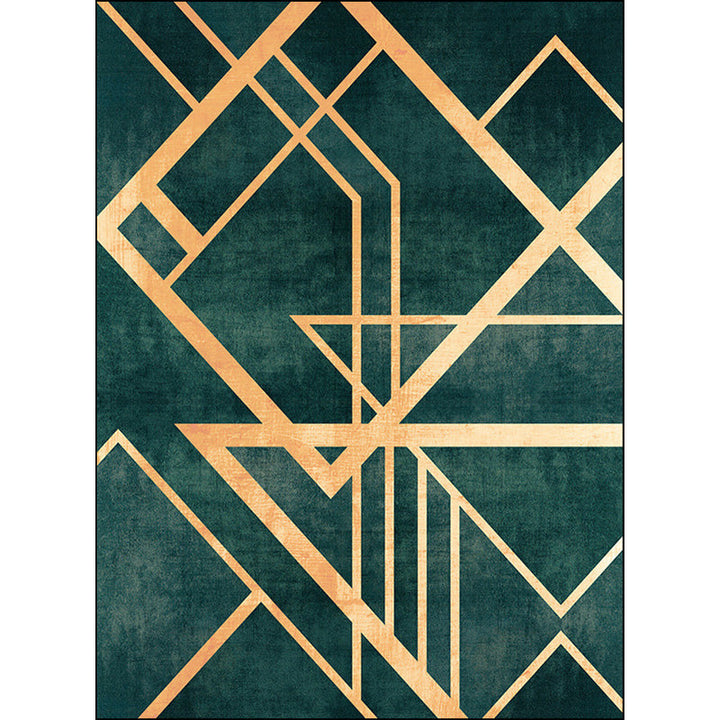 Green Bedroom Rug Modern Geometric Stripe Irregular Shape Pattern Rug Polyester Machine Washable Rug | Bowlift