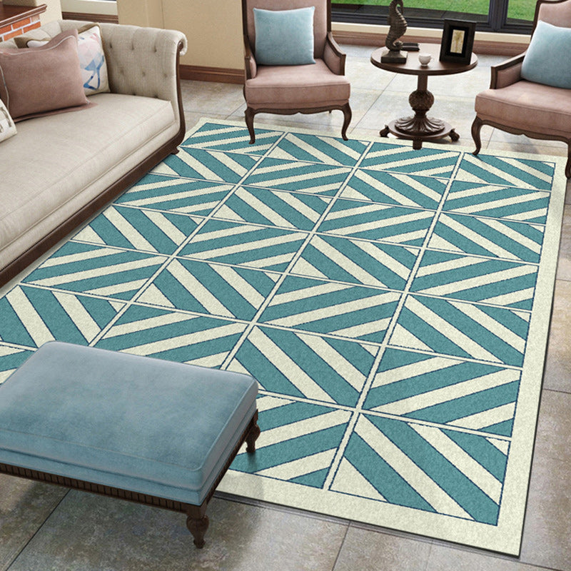 Unique geometric patterned rug green modern rug polyester washable non-slip backing rug for the living room | Bowlift