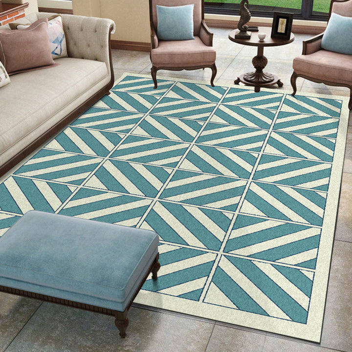 Unique geometric patterned rug green modern rug polyester washable non-slip backing rug for the living room | Bowlift
