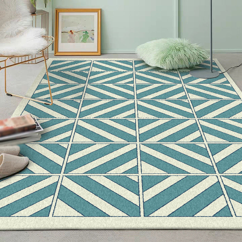 Unique geometric patterned rug green modern rug polyester washable non-slip backing rug for the living room | Bowlift