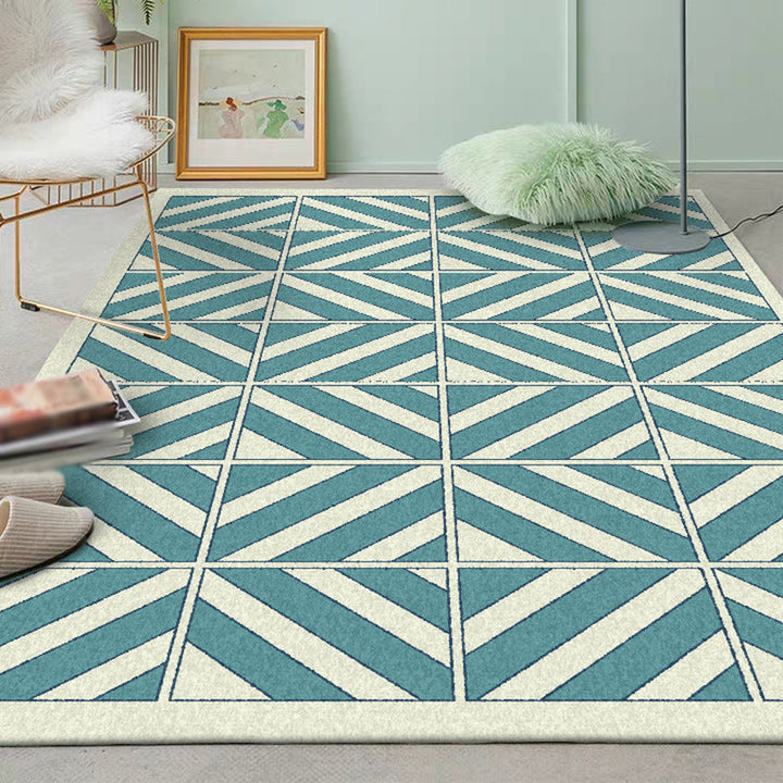 Unique geometric patterned rug green modern rug polyester washable non-slip backing rug for the living room | Bowlift