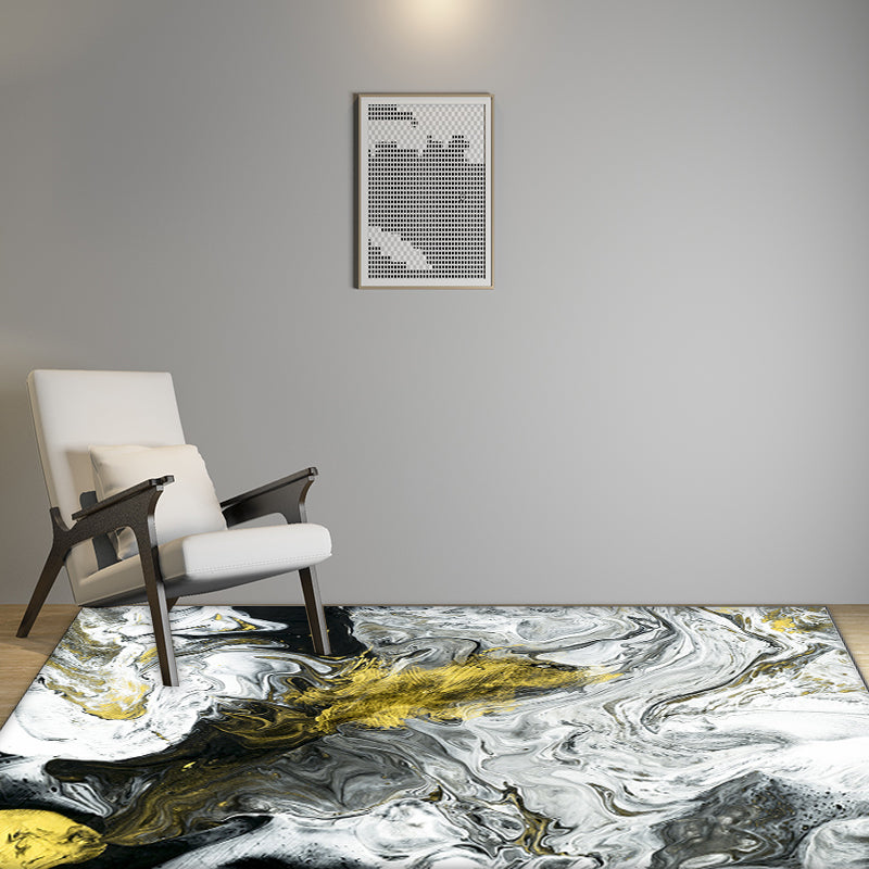 White Bedroom Rug Modern Abstract Oil Painting Pattern Rug Polyester Washable Rug | Bowlift