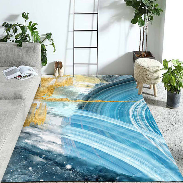 Modern watercolor pattern carpet blue polyester carpet washable non-slip bottom carpet for the living room | Bowlift