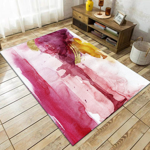 Pink Bedroom Rug Modern Abstract Watercolor Pattern Rug Polyester Stain Resistant Washable Rug | Bowlift