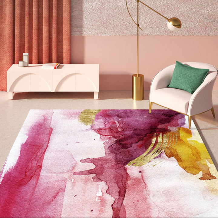 Pink Bedroom Rug Modern Abstract Watercolor Pattern Rug Polyester Stain Resistant Washable Rug | Bowlift