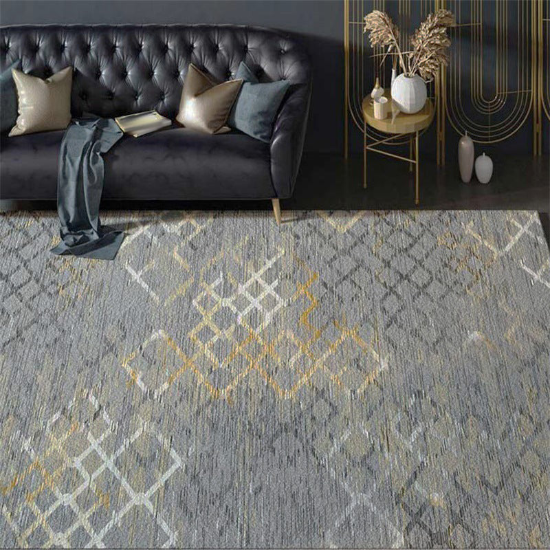 Gray Bedroom Rug Modern Abstract Grid Pattern Area Rug Polyester Stain Resistant Machine Washable Rug | Bowlift