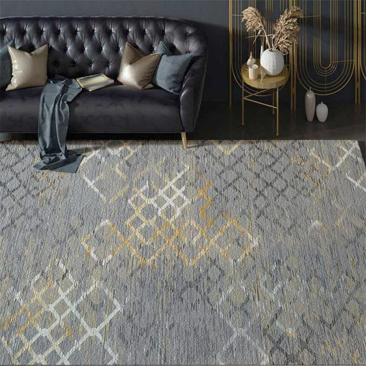 Gray Bedroom Rug Modern Abstract Grid Pattern Area Rug Polyester Stain Resistant Machine Washable Rug | Bowlift