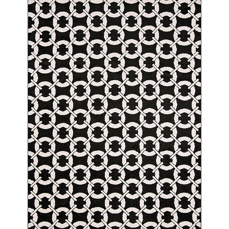 Modern living room rug in black mesh circle stripe print rug Polyester Washable pet-friendly area rug | Bowlift