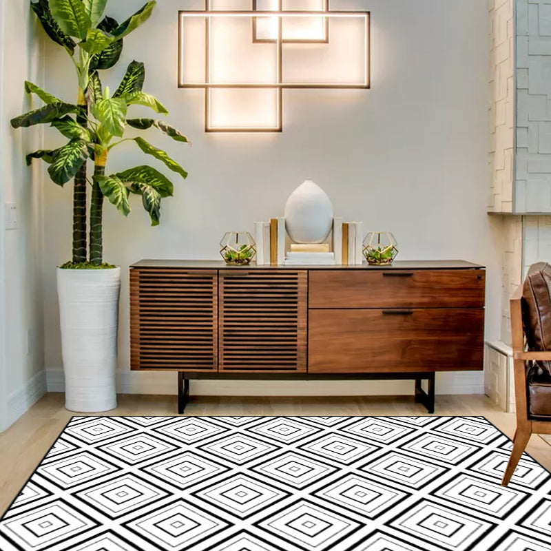White Bedroom Rug Modern Diamond Pattern Area Rug Polyester Pet Friendly Machine Washable Rug | Bowlift