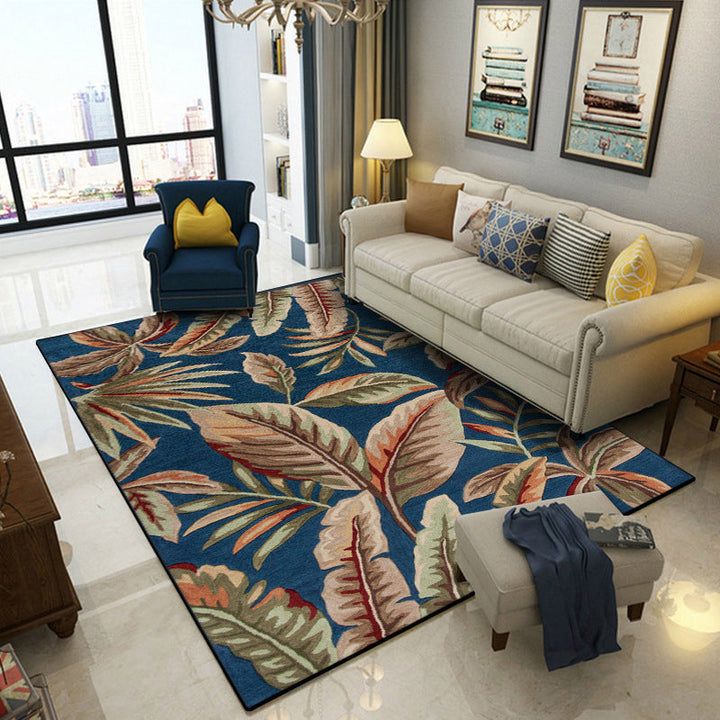 BowLift | Blue Tropical Carpet Polyester Leaf Print Carpet Washable Non-Slip Back Carpet for Living Room