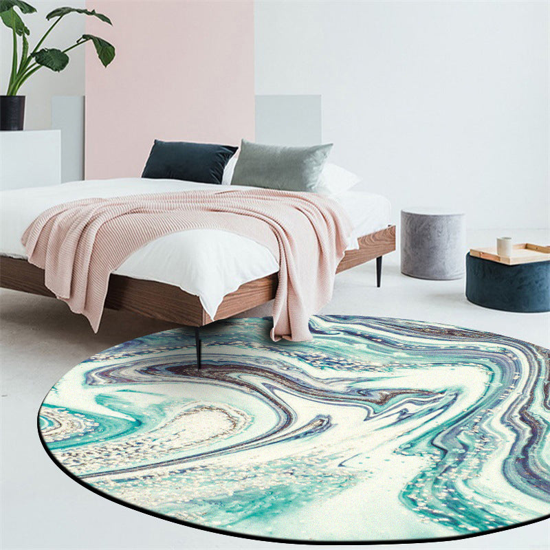 Modern living room carpet in green abstract marble print Carpet polyester washable non-slip backing carpet | Bowlift