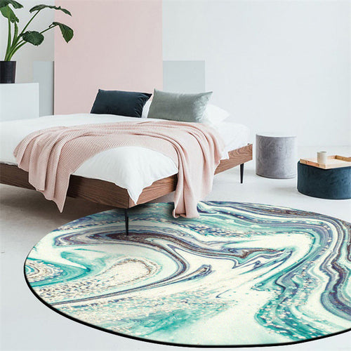Modern living room carpet in green abstract marble print Carpet polyester washable non-slip backing carpet | Bowlift