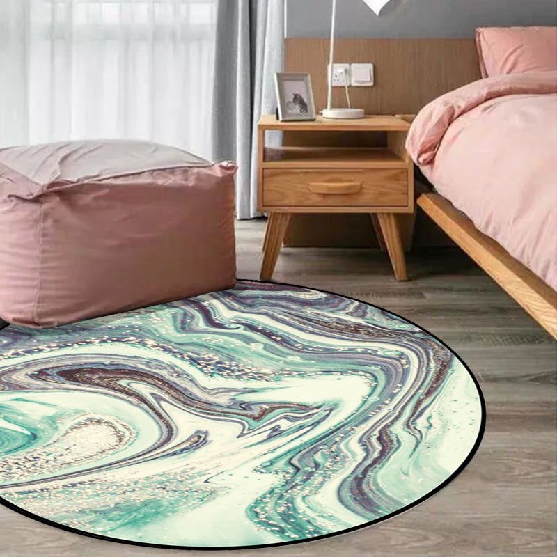 Modern living room carpet in green abstract marble print Carpet polyester washable non-slip backing carpet | Bowlift