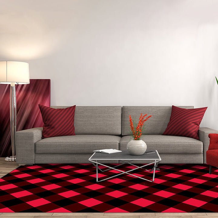 Red Bedroom Carpet Modern Checkered Area Rug Polyester Non-Slip Backing Machine Washable Rug | Bowlift