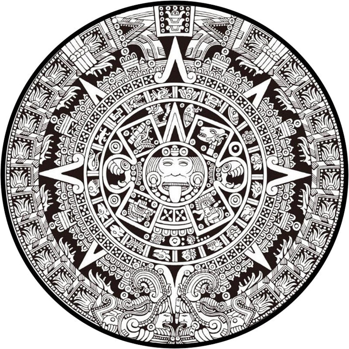 BowLift | Black-white Bedroom Carpet Southwestern Tribal Circle Design Carpet Polyester Non-slip Washable Carpet