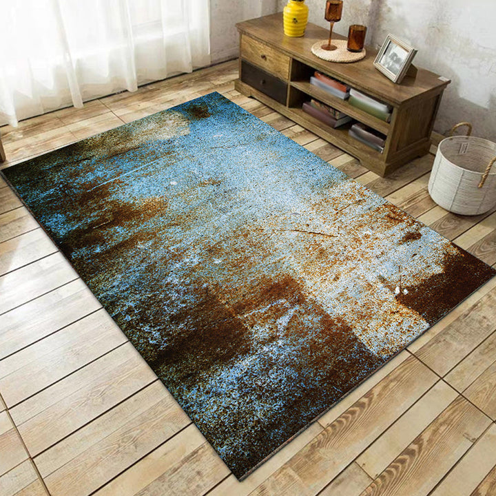 Simple modern rug in blue abstract rust pattern rug polyester machine washable rug for home decor | Bowlift