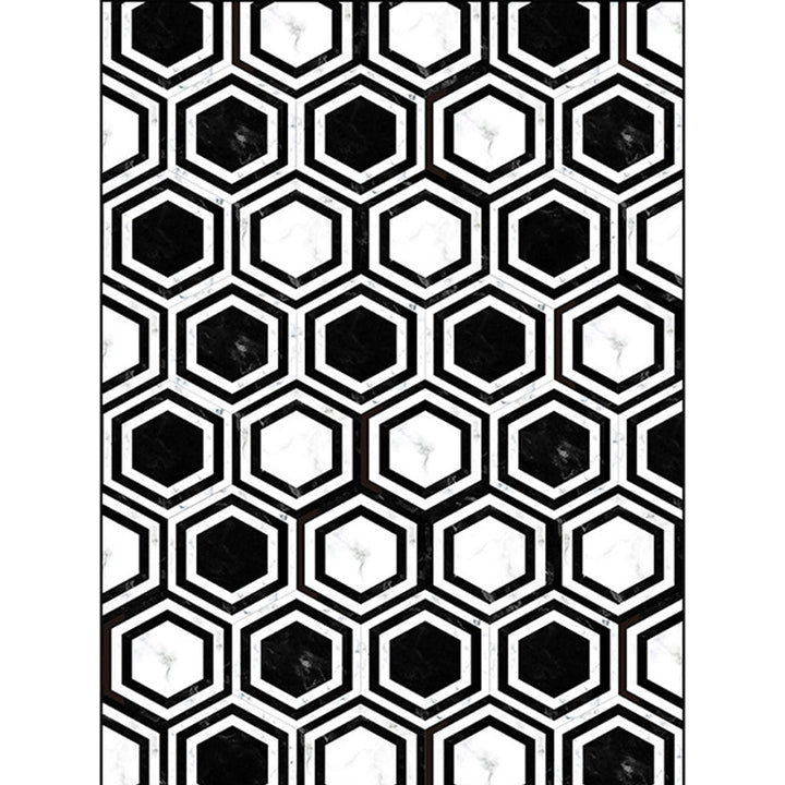 Black and white bedroom rug modern hexagon pattern area rug polyester machine washable rug | Bowlift