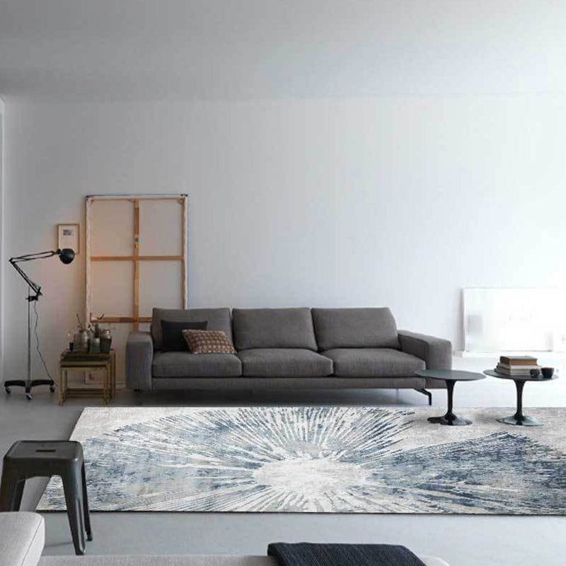 Scandinavian modern rug in gray and blue with abstract line pattern rug polyester washable rug for home decor | Bowlift