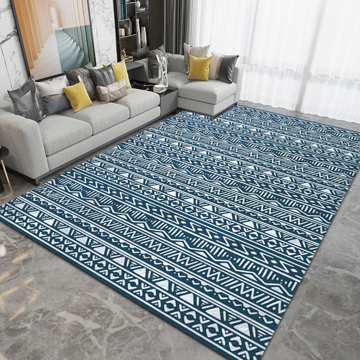 BowLift | Blue Bedroom Rug Southwestern Stripes Triangle Pattern Area Rug Polyester Washable Non-Slip Rug