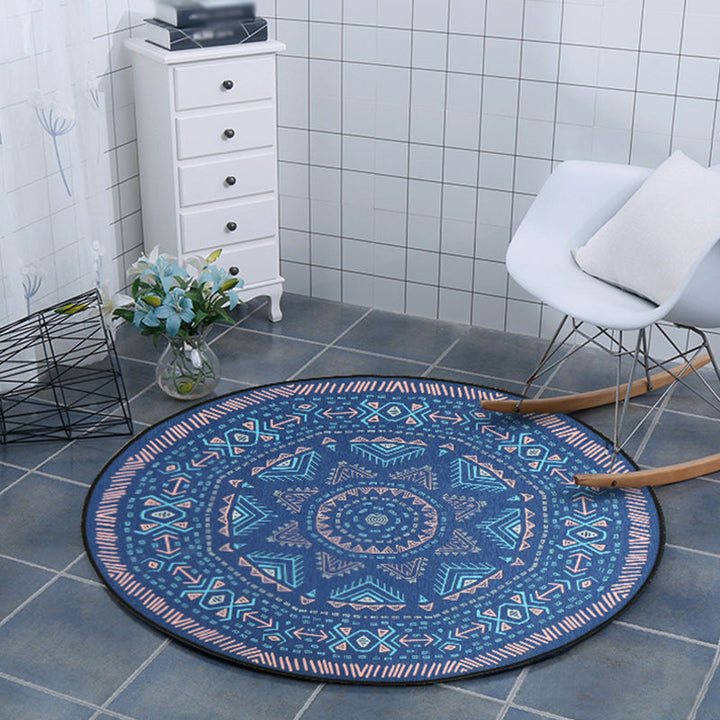 BowLift | Blue Bedroom Carpet Southwest Triangle Line Pattern Carpet Polyester Machine Washable Carpet