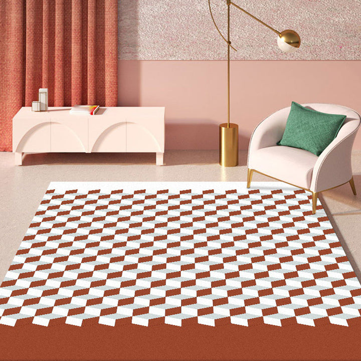 Modern living room rug Multicolored cube pattern rug Polyester non-slip backing washable rug | Bowlift