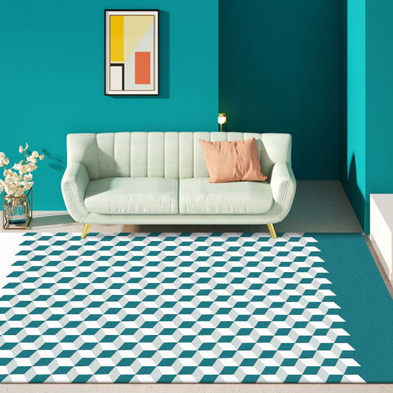Modern living room rug Multicolored cube pattern rug Polyester non-slip backing washable rug | Bowlift