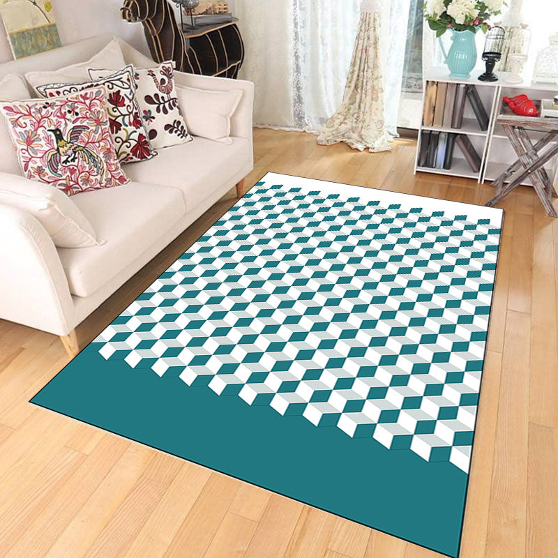 Modern living room rug Multicolored cube pattern rug Polyester non-slip backing washable rug | Bowlift