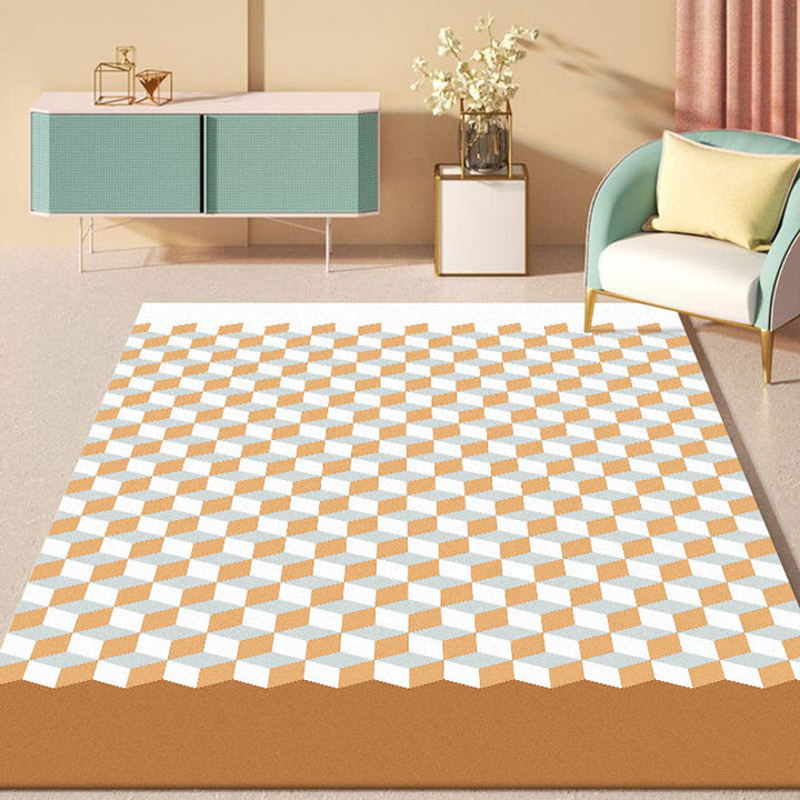 Modern living room rug Multicolored cube pattern rug Polyester non-slip backing washable rug | Bowlift