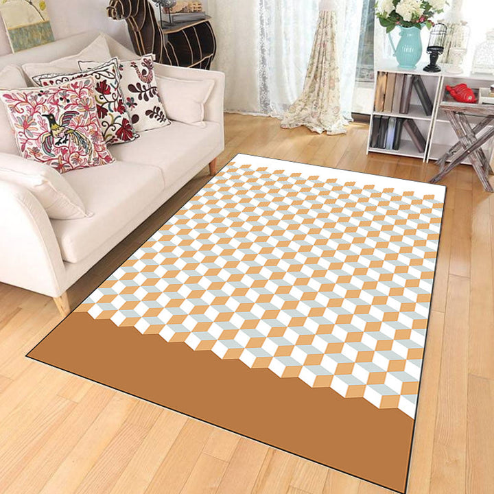 Modern living room rug Multicolored cube pattern rug Polyester non-slip backing washable rug | Bowlift