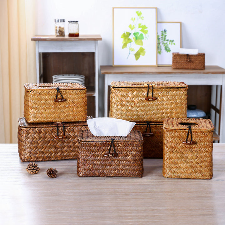 Handwoven Wicker Tissue Box Holder Bowlift