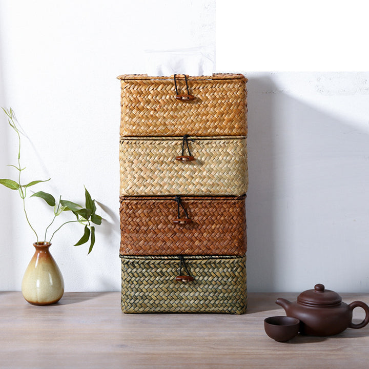 Handwoven Wicker Tissue Box Holder Bowlift
