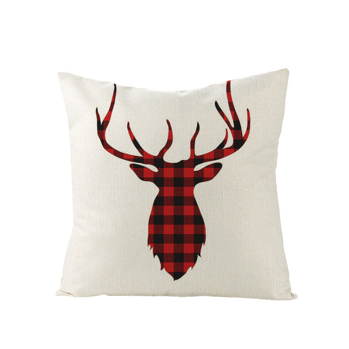 Square Linen-Blend Holiday Throw Pillow Cover with Buffalo Plaid Tree and Script Greeting