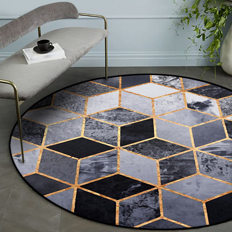 Gray Bedroom Rug Modern Geometric Diamond Pattern Rug Polyester Pet Friendly Washable Rug | Bowlift
