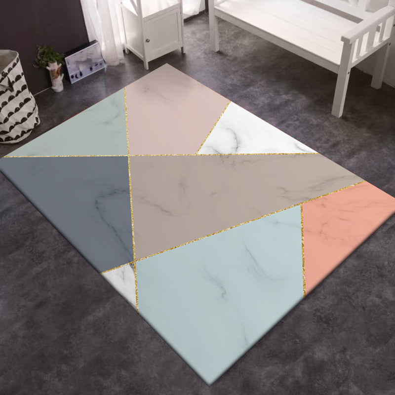 Multicolored bedroom rug Modern color block marble irregular shape pattern rug polyester washable rug | Bowlift