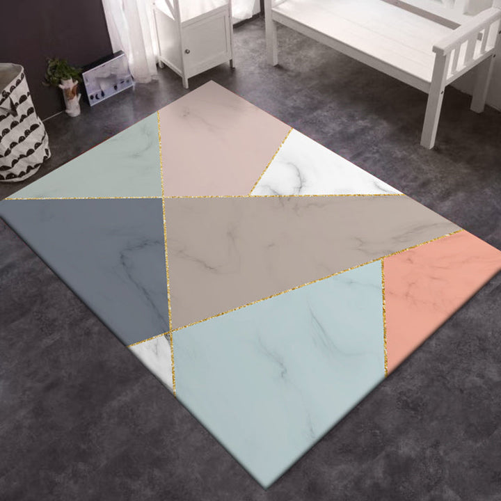 Multicolored bedroom rug Modern color block marble irregular shape pattern rug polyester washable rug | Bowlift