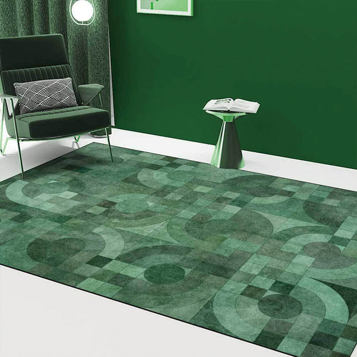 Green novelty carpet polyester geometric carpet washable non-slip backing carpet for the living room | Bowlift