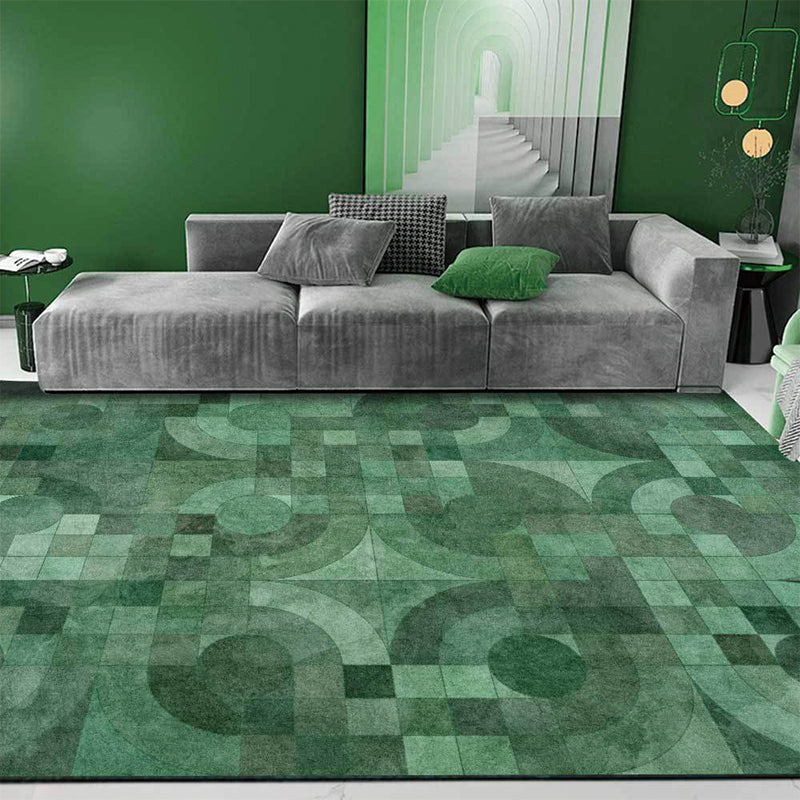 Green novelty carpet polyester geometric carpet washable non-slip backing carpet for the living room | Bowlift