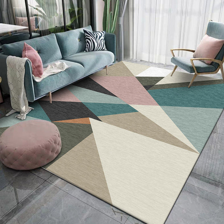 Modern Living Room Rug Multicolored Color Block Irregular Shape Printed Rug Polyester Machine Washable Rug | Bowlift