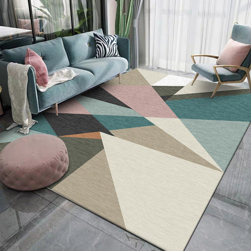 Modern Living Room Rug Multicolored Color Block Irregular Shape Printed Rug Polyester Machine Washable Rug | Bowlift