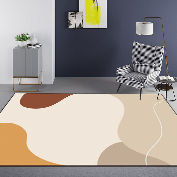 BowLift | Ivory Bedroom Carpet Novelty Color Block Irregular Shapes Pattern Rug Polyester Non-Slip Back Washable Rug