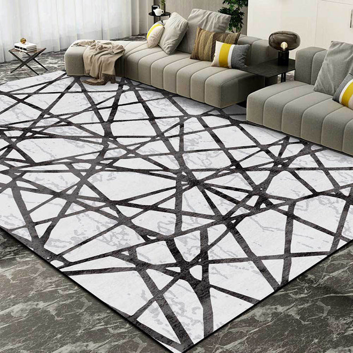 BowLift | Gray Bedroom Carpet New Geometric Line Pattern Area Rug Polyester Non-Slip Washable Rug